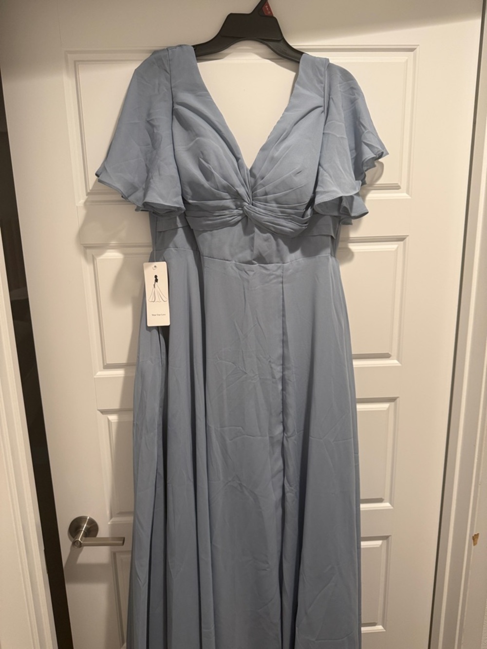 Elegant Light Blue Flutter Sleeve Maxi Dress